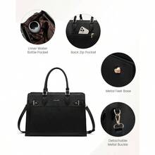 Laptop Bag Women 15.6 Inch Work Tote, Business Computer Briefcase, Waterproof PU Leather Tote Bag Teacher, Office Shoulder Tote Purse - 15.6吋+黑色 - 查看 5