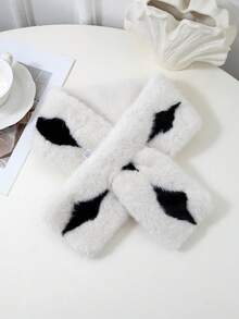 1 件女士秋冬兔毛仿毛温暖厚双面渐变色钻石拼接十字交叉颈部保暖围巾 - 彩色 - 查看 9