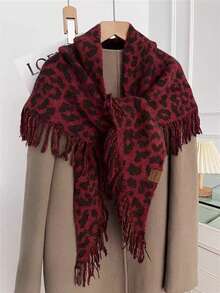 1pc Fashionable Leopard Print Fringe Scarf, Versatile High-End Winter Shawl