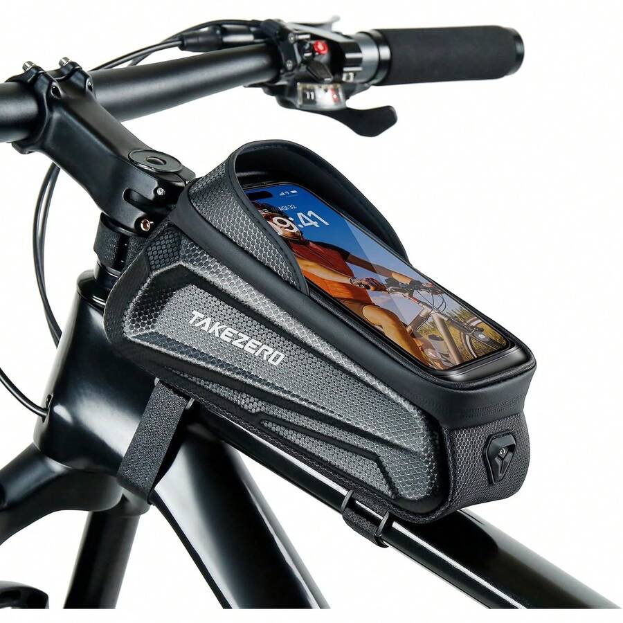 TAKEZERO - Bolsa impermeable para teléfono de bicicleta, accesorios para bicicleta, carcasa dura de EVA, compatible con iPhone de menos de 6.8 pulgadas (negro) - Negro - - Ver 1