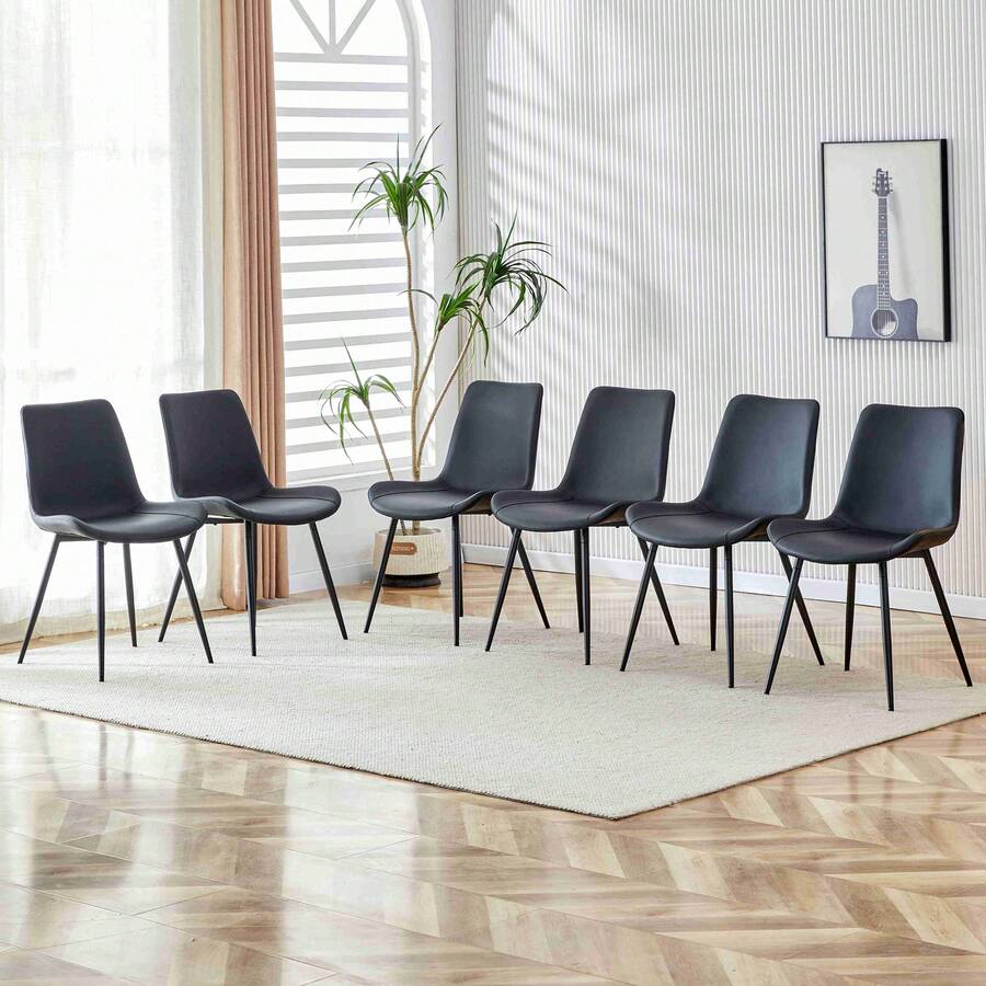 MUUOKY Modern Dining Chairs Set Of 6, Armless Kitchen Chair High Back  Equipped With Cushions And Black Metal Legs, Dining Chair Set For Living Room, Dining Room, Bedroom, Kitchen, Spare Chairs For Thanksgiving Christmas Parties, Easy To Clean, Ergonomic Design, Furniture, Home Decor - 黑色 - 查看 1