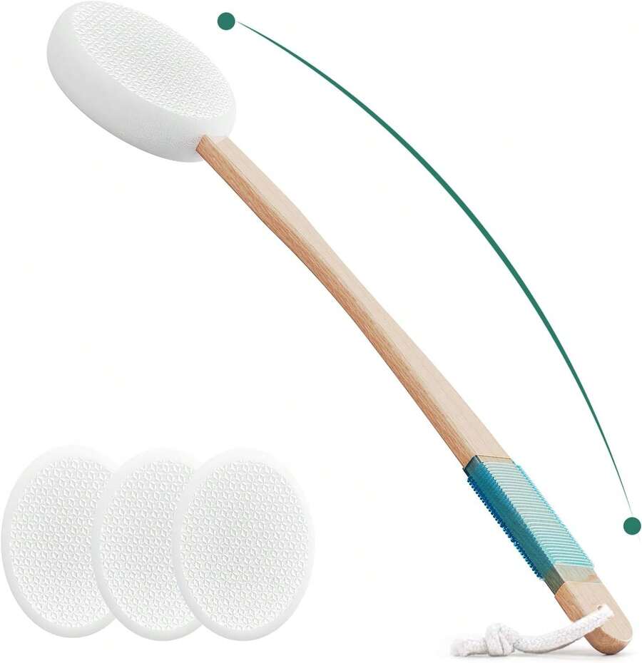 Back Lotion Applicator With 4 Replaceable Pads, Lotion Applicator For Back Self Elderly, Women, Sunscreen Applicator For Cream With 17" Curved Handle Easy To Target Back And Feet, White - White - View 1