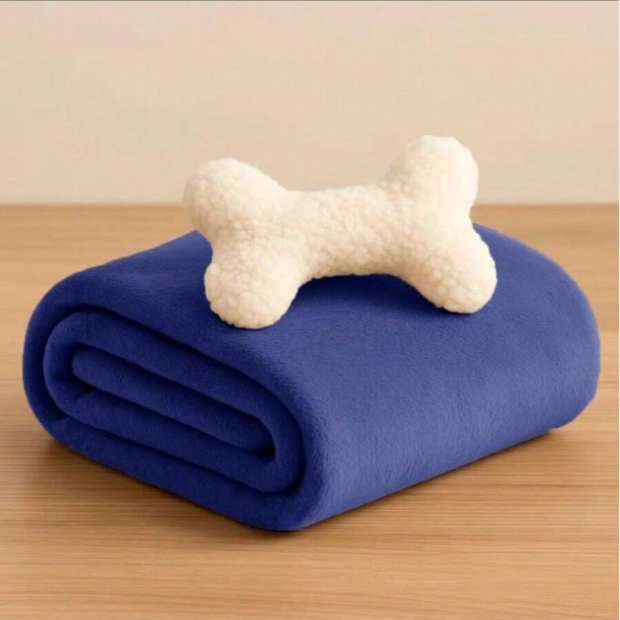SOFT PET BLANKET WITH BONE PILLOW - Navy Blue - View 1