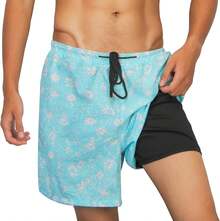 Lubardy Traje de Baño Hombre Natación 2 en 1 Short Playa de Secado Rápido Bañador con Forro y Bolsillos Bermudas para Hombre para Playa Piscina Negro - Azul-M - Ver 8