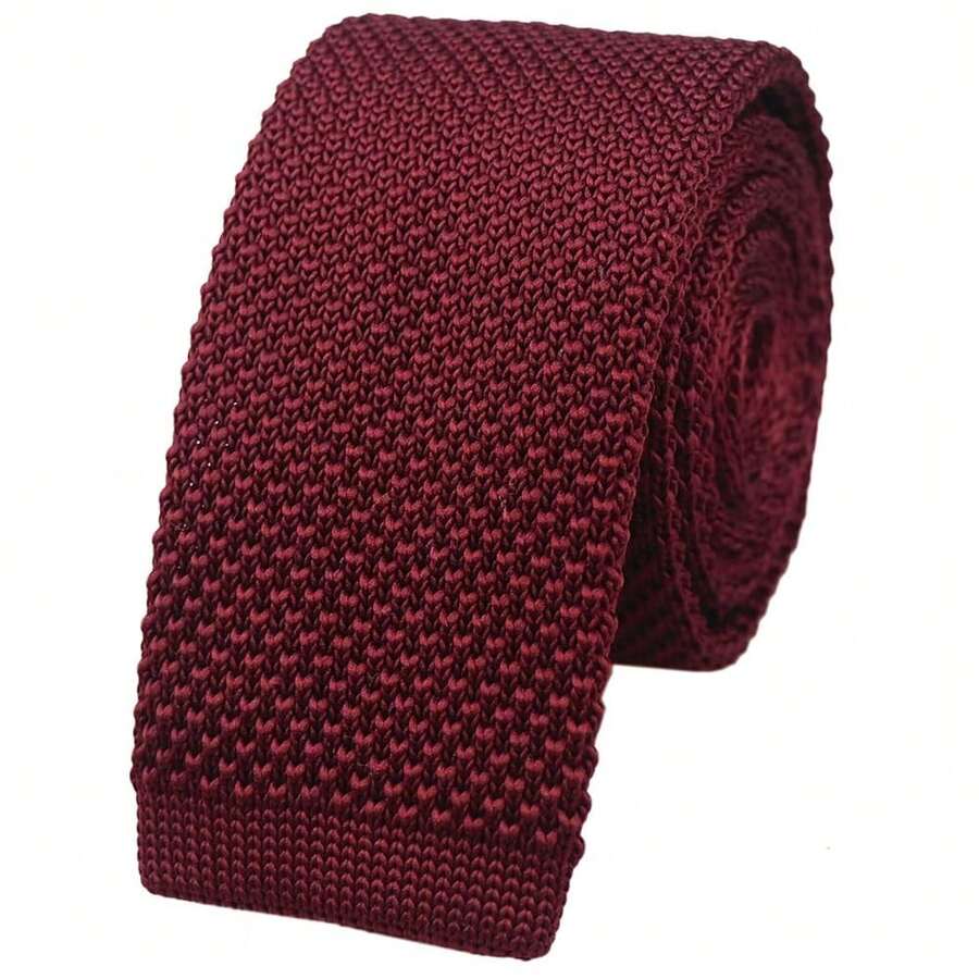 Men's Solid Color Textured Knit Skinny Ties Smart Necktie Square-Cut Finish{"Size_name":"OneSize","Color_name":"WineRed"} - Multicolor26 - View 1