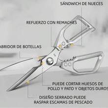 Tijeras De Cocina Multiusos, Resistentes Y Aptas Para Lavavajillas, Para Pollo, Aves, Pescado, Carne Y Hierbas  - Plateadas - Plateado - Ver 4