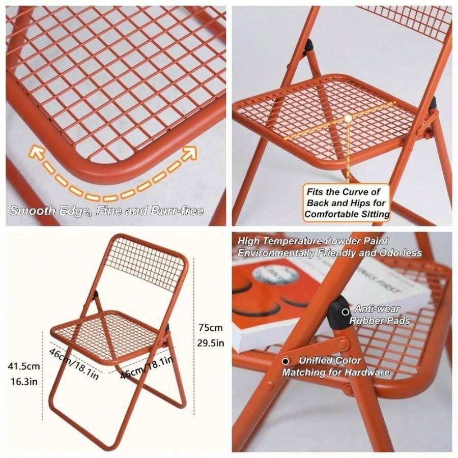 Portable Folding Chair with Iron Frame, Grid Design, No Assembly Required, Indoor Outdoor Seating, Blue - Azul - Ver 1
