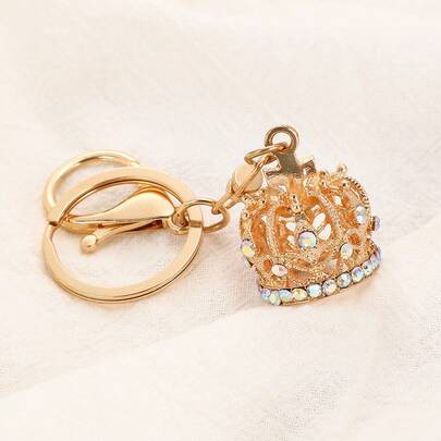 1 st 3D-kronhänge, kreativ nyckelring i form av strasskrona, väskberlock för kvinnor, bilnyckelring för män, glänsande festsmycken i zinklegering, höstgåva