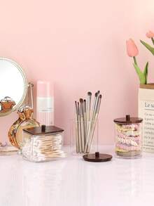 1个/2个/3个大容量透明塑料收纳罐套装，带木盖，适用于浴室、卧室、客厅、梳妆台，可收纳棉签、化妆棉等物品，家居收纳整理。 - 彩色 - 查看 4