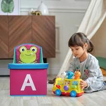 Toys Storage Box Chest Stool 2 In 1 MultiFunction Folding Storage Chair Cartoon Shoe Changing Stool Oxford Cloth Backed Armchair Boxes For Boys Girls Playroom 15.5x9.5x9.5inch
