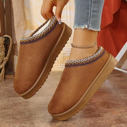 Winter 2024 Neue Auslandshandelswaren Uggs Damen Samt warm dicke Sohlen ohne Absatz geschlossene Zehen Wolle Halbschuhe