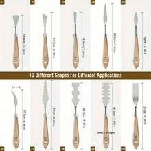 10-Piece Palette Knife Set, Stainless Steel Artist Spatula, Oil & Acrylic Paint Mixing, Comfort Wood Handles, Diverse Shapes & Sizes - Palette Knife - View 5