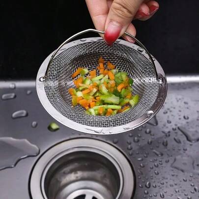 Coador de aço inoxidável para pia de cozinha, coador de ralo para pia de cozinha, cesto coador com alça, coador de borda larga para pias de cozinha, material de aço inoxidável, bordas arredondadas para proteção das mãos sem arranhões, design da alça para portabilidade, adequado para cozinhas e banheiros, filtra eficazmente restos de comida e cabelos, presente ideal de Natal ou Halloween para amigos