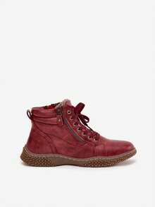 Botas de tobillo de invierno para mujer forradas con piel sintética Ulverina elegante de invierno con cordones y cremallera en rojo, beige y negro - Rojo - Ver 7