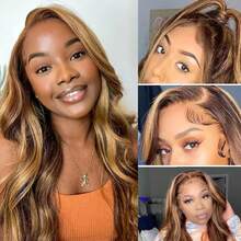 30 32 Inch Honey Blonde 13x6 Hd Lace Frontal Wig Human Hair 250% Density 13x6 Body Wave Ombre Lace Front Wigs Human Hair Glueless Highlight Honey Blonde Wig Pre Plucked With Baby Hair For Women - S4/27 - 查看 10