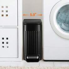 Small Black Bathroom Trash Can With Lid Soft Close, 6 Liter / 1.6 Gallon, Stainless Steel Garbage Can With Removable Inner Bucket, Step Pedal, Slim Wastebasket For Toilet, Office, Bedroom - 黑色 - 查看 5