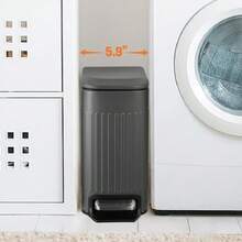 Small 1.6 Gallon Stainless Steel Trash Can With Removable Inner Bucket, Grey, Hands Free Step Pedal Design - 深灰色 - 查看 3