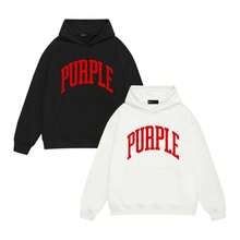 PURPLE Classic Minimalist Monogram Hoodies, Black And White Sweatshirt With Pocket, Casual Loose Long Sleeve, Couple Matching Outfit - 白色2 - 查看 2