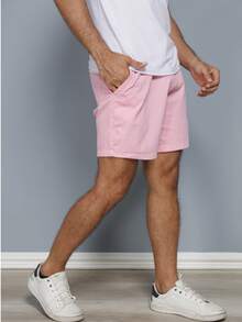 Men's Bermuda Shorts In Twill Denim Fabric With Elastic Waistband - Baby Pink - View 1