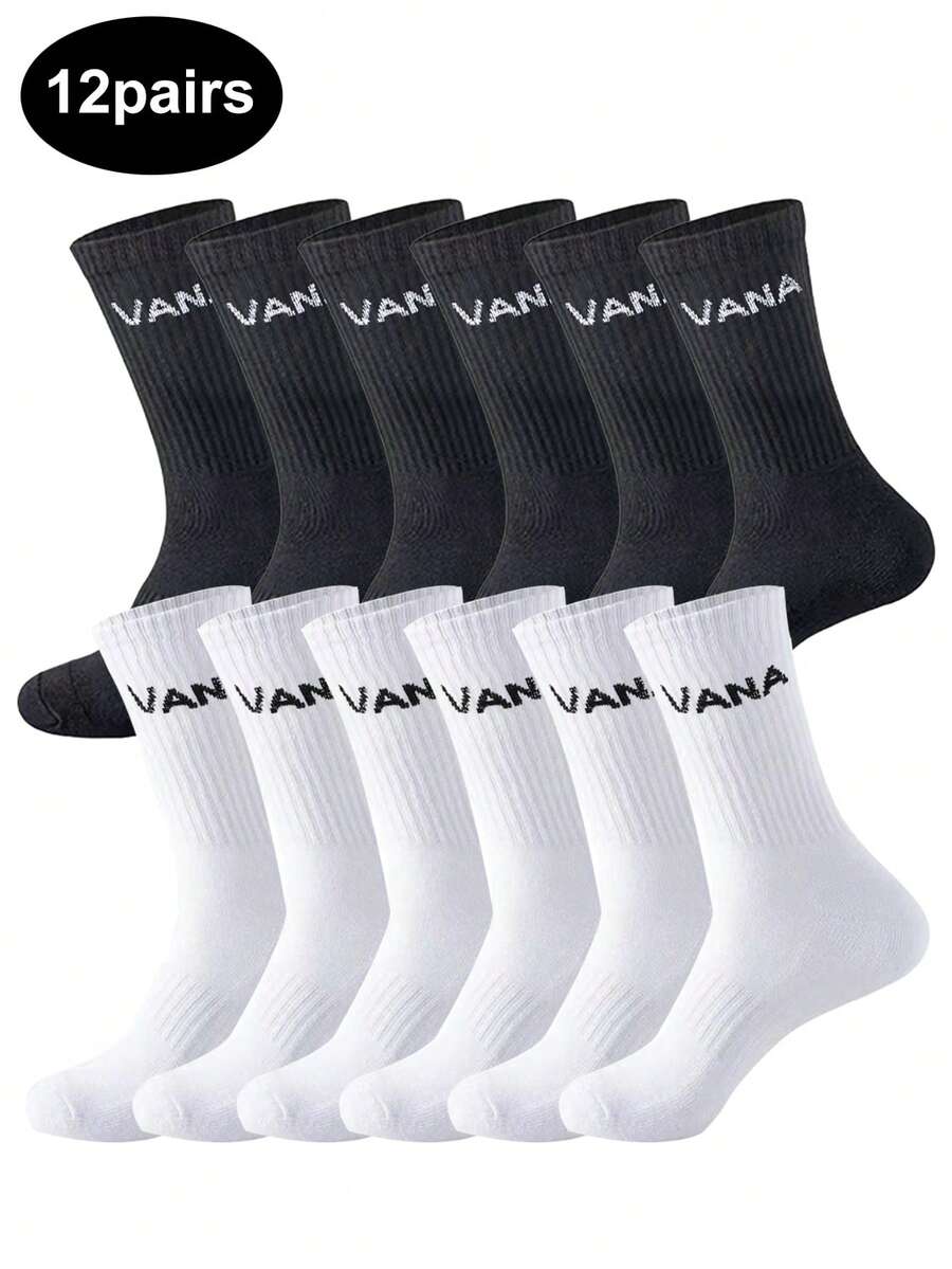 12 Paar unisex Persönlichkeit Streetstyle Lässig Socken, einfach und modisch, vielseitig, bequeme Business Lässig Lange Socken, geeignet für Sport, warm im Herbst und Winter, Kniestrümpfe für Paar.