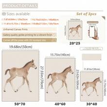 3pcs/Set, Canvas Framed Wall Art, Watercolor Foal Painting, Featuring A Foal In Soft Brown Tones, Ideal For Decorating Nurseries Or Kids' Rooms In Country Style Kids' Room Decor, Nursery Decor, Parenting Room Decor, Preschool Decor, Boys' Room Decor/Girls' Room Decor, Playroom Decor