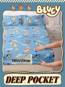 Bluey Juego de sábanas con estampado digital de , funda nórdica, protector de colchón, cubrecama, sábana ajustable, textil para el hogar cómodo, sábana ajustable de tonos frescos, protector de colchón transpirable y antipilling, suave y amigable con la piel, cubrecama con estampado de dibujos animados, decoración del hogar de , funda de sofá, sábana ajustable, cubrecama de tamaño king, sábana ajustable extra grande, juego de sábanas ajustables - Azul - Ver 5
