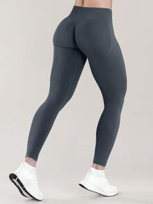 Yefecy High-Waist Seamless Yoga Leggings For Women - Butt Lifting Stretchy Nylon/Elastane Blend, Machine Washable,Sports Fitness Pants Tights - 深灰色 - 查看 3