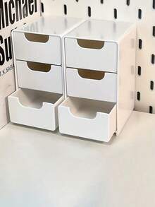 1 pieza Caja de almacenamiento de plástico blanco para escritorio, cajones de almacenamiento apilables clásicos, adecuado para artículos de oficina, joyas, cosméticos - Accesorio de escritorio que ahorra espacio, adecuado para uso en dormitorio, organizador de escritorio y cajón para almacenamiento en el hogar, divisor de partición de 3 niveles con estilo - Ideal para artículos de oficina, mercancías y almacenamiento de cosméticos - Accesorio de tablero de plástico ligero y portátil, accesorio de estantería y caja de mercancías