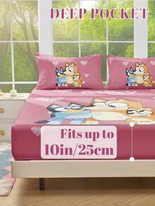 Bluey Cartoon Digital Print Bedsheet,  Bedding, Mattress Protector, Bed Cover, Fitted Sheet, Home Decor, Comfortable Home Textile, Breathable Anti-Pilling Mattress Protector, Soft & Skin-Friendly, Cartoon Pattern Bed Cover,  Home Decor, Soft & Comfortable Bedroom Bedding, Sofa Cover, Fitted Sheet, Queen/King Size Bedding Set, Fitted Sheet, Fitted Sheet Set, Bed Cover - Multicolor - View 4