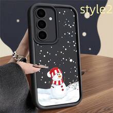 O husă de telefon mobil cu desene animate de om de zăpadă, cu căciulă și eșarfă în dungi, concepută pentru a fi foarte subțire, rezistentă la șocuri și compatibilă cu diverse modele de telefoane mobile, inclusiv pentru Samsung