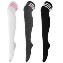 DRESHOW 3 Pairs Thigh High Socks Striped Over Knee Thin Tights Long Stocking Knee High Leg Warmer{"Color_name":"3PairsA:White/DarkGrey/Black"} - 多色1 - 查看 1