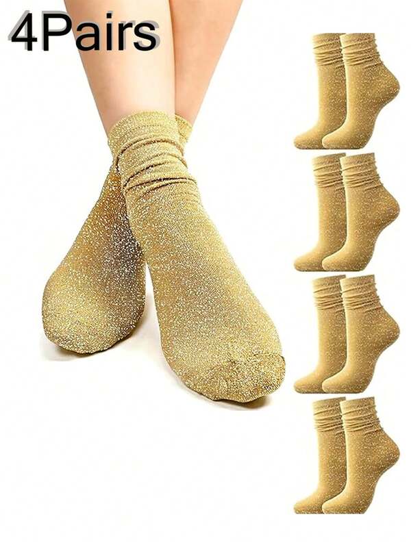 4 paia di calzini alla caviglia da donna con glitter, calzini alla caviglia luminosi in oro scintillante, calzini alla caviglia casual e luminosi da donna in stile vintage