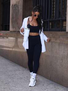 Conjunto Feminino de Rica Preto Tecido Premium Virginia Preto Academia Top Alta Sustentação Calça legging Cintura Alta. - Preto - Visão 3