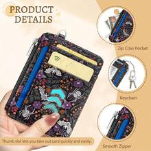 Goth Bat Spider Credit Card Holder Small Wallet Women, Gothic Slim RFID Blocking Wallet Woman Keychain With Zipper Coin Pocket, Front Pocket Thin Travel Card Case With ID Window Ladies Gifts{"Color_name":"Bat"} - 多色3 - 查看 7