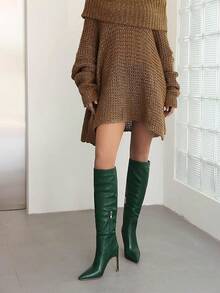 Women's Knee High Boots Stiletto High Heels Sexy Zipper Knee Bootshalloween - 深綠色/尖頭 - 查看 10