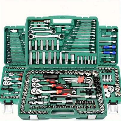 46pcs Multi-Function Wrench Tool Set, Made Of Carbon Steel, Black Color, No Charging Or Battery Required, Comes With Durable Plastic Storage Box, Complete Home And Automotive Repair Tool Kit