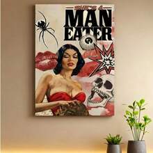 1pc Unframed Vibrant Canvas Painting Poster - Retro Modern Art Deco Wall Art For Bedroom, Living Room, Cafe, Bar - Indoor Outdoor Decor, Gift Idea, Wall Hanging Decor