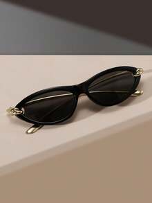 1pc Casual PC (Polycarbonate) Women's Fashion Cat Eye Frame Glasses, Y2K Item For Daily Casual, Versatile, Party, Street Snap - Black Frame Full Gray Film - View 3