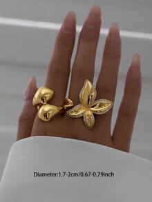 1 Pc 18K Gold Plated Flora Statement Ring For Women, Minimalist Chunky Rings Jewelry For Daily Wear