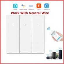 مفتاح إضاءة ذكي للحائط يعمل بتقنية الواي فاي AC100-240V زر ضغط التطبيق الذكي Tuya التحكم عن بُعد يعمل مع أليكسا، يحتاج سلك محايد