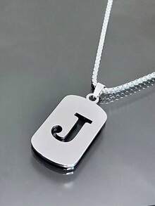 1 Piece Fashionable And Personalized Geometric Square Necklace With 26 English Letter Pendant Made Of Stainless Steel, Simple And Versatile Accessory Foromen And Men