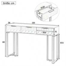 Consolle moderna con cassetti, struttura dorata, gambe regolabili ed eleganti maniglie (bianco + nero)