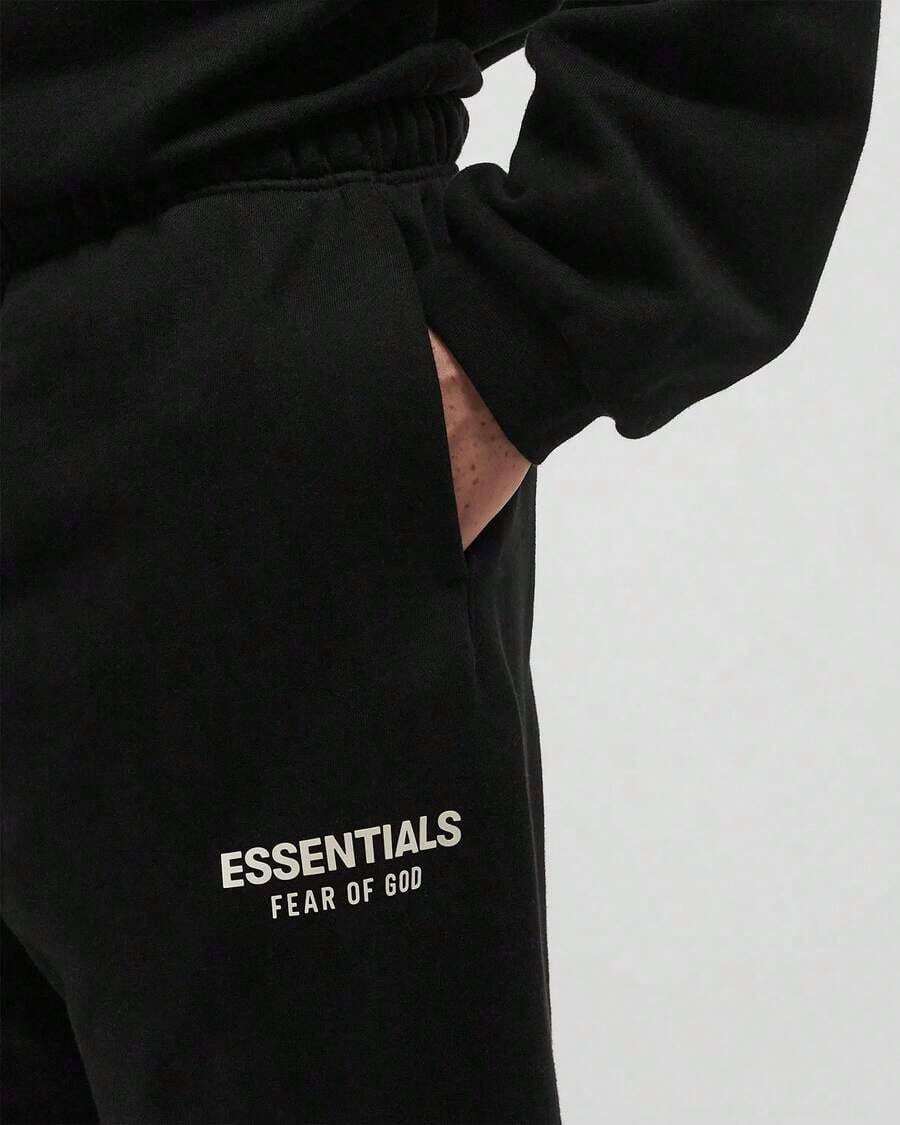 Essentials Fleece Cotton Black Letter Print Autumn Winter Streetwear Long Pants Sweatpant 'Black' - 黑色 - 查看 1
