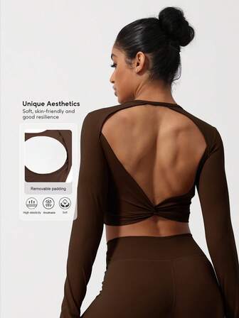 Sodalemon Camiseta deportiva de manga larga con abertura para el pulgar y diseño de torsión en la espalda para mujer