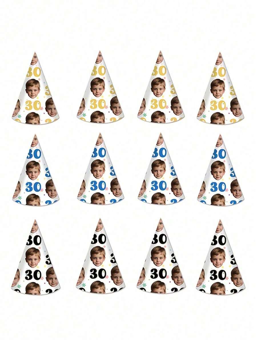 1/2 Customized Birthday Party Hat - Personalized Age & Photo Design, Celebrate 21st, 30th, 40th, 50th, 60th, 70th, 80th, 90th Birthday And Retirement, Paper Headwear, Party Accessory | Celebration Headpiece | Durable Party Hat - Multicolor - View 1