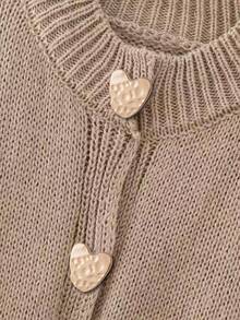 Women's Elegant Vintage-Style Casual Business Commute Cardigan, Korean Fashion Metal Heart Button Loose Long Sleeve Knit Sweater, Suitable For Spring, Autumn And Winter - Light Khaki - View 3