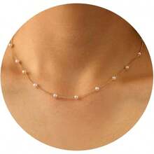 Dainty Pearl Choker Necklace With Thin Chain For Women - Satellite Pearl-gold - View 12