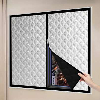 1 件冬季拉链纱窗 - 加厚防风隔热，降噪，顺滑拉链，易于打开/关闭，无需钻孔，易于安装，多种尺寸可供选择，舒适卧室和客厅的必备品