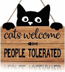 IARTTOP Black Cats Wood Sign Decor Funny Cats House Wooden Plaques Welcome Door Sign (10X11 Inch) Kitten Hanging Signs Cute Animal Welcome People Tolerated Themed Gifts Pet Shop Home Decor