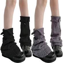 SherryDC Womens Y2k Knit Leg Warmers Harajuku Japanese Long Boot Socks Kawaii Lolita Winter Leg Cover{"Color_name":"900-Black+Grey"} - 多色6 - 查看 1